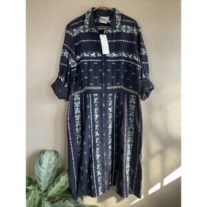 Finley Navy and White Patterned Midi Dress